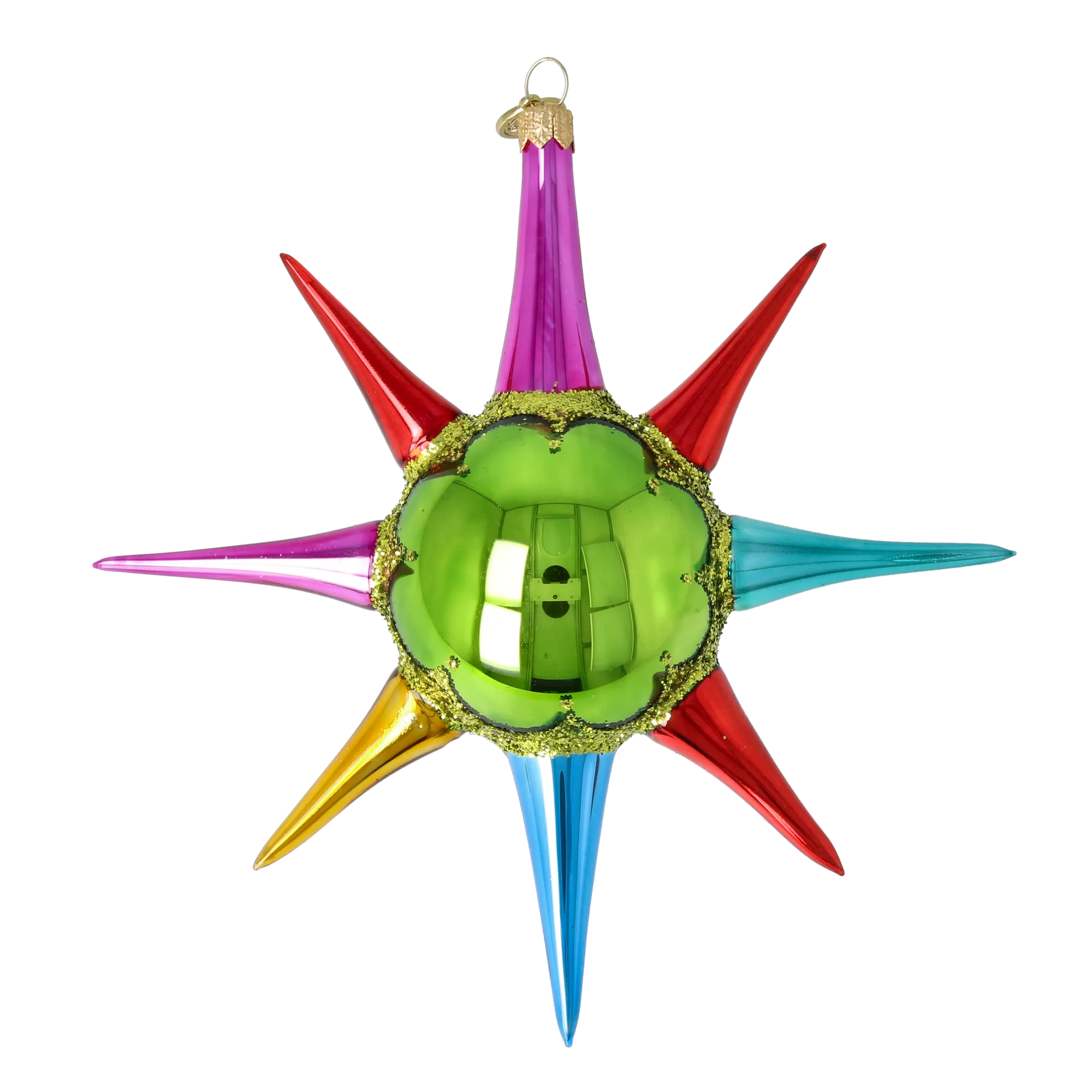 Emerald Glow Sunburst Glass Christmas ornament free blowing PRE-ORDER 2026-071