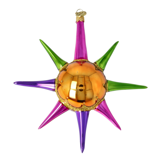 Amber Blossom Sunburst Glass Christmas ornament free blowing PRE-ORDER 2026-072