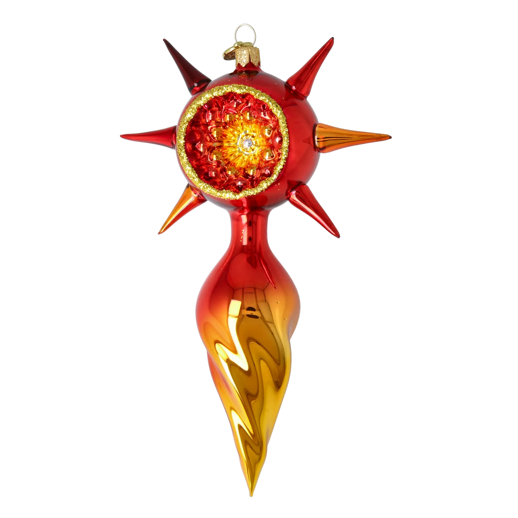 Crimson Solstice Vigil | Hand-Painted Glass Ornament | Blubom 2026-074