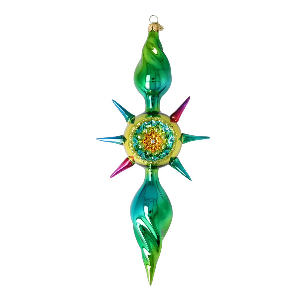 Emerald Zenith Flare | Hand-Painted Glass Ornament | Blubom 2026-085