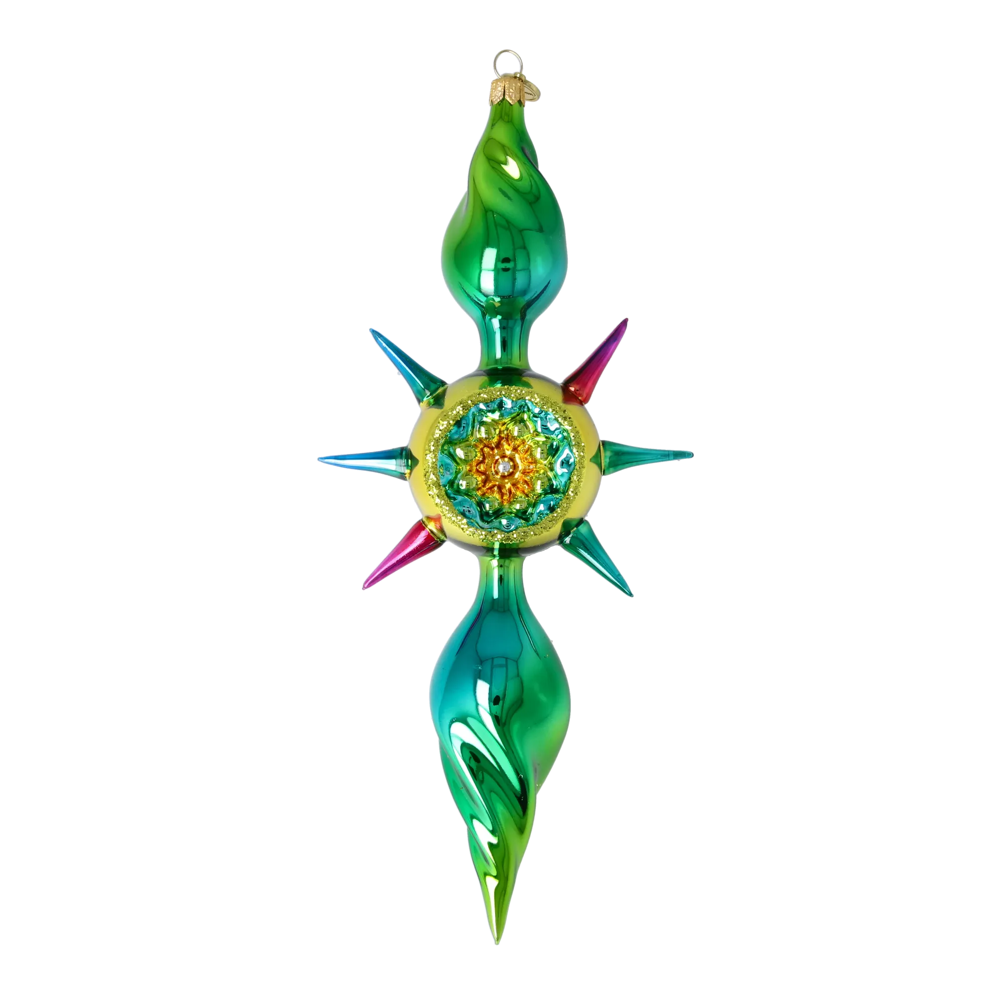 Emerald Zenith Flare | Hand-Painted Glass Ornament | Blubom 2026-085