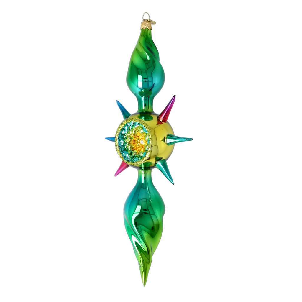 Emerald Zenith Flare | Hand-Painted Glass Ornament | Blubom 2026-085