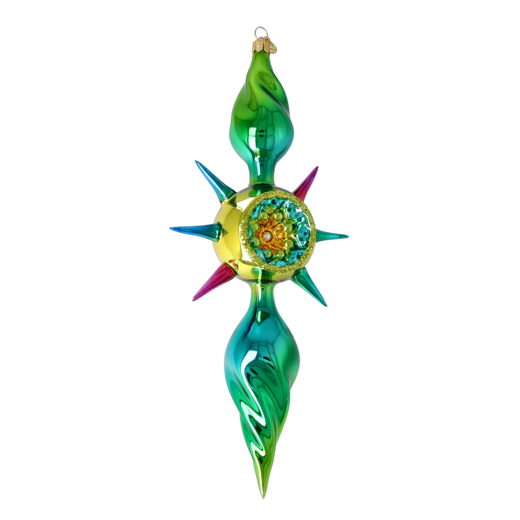 Emerald Zenith Flare | Hand-Painted Glass Ornament | Blubom 2026-085
