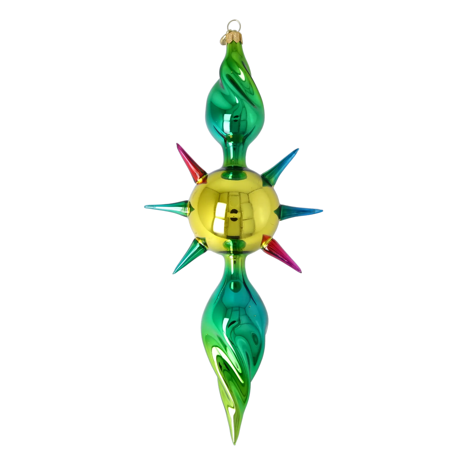 Emerald Zenith Flare | Hand-Painted Glass Ornament | Blubom 2026-085
