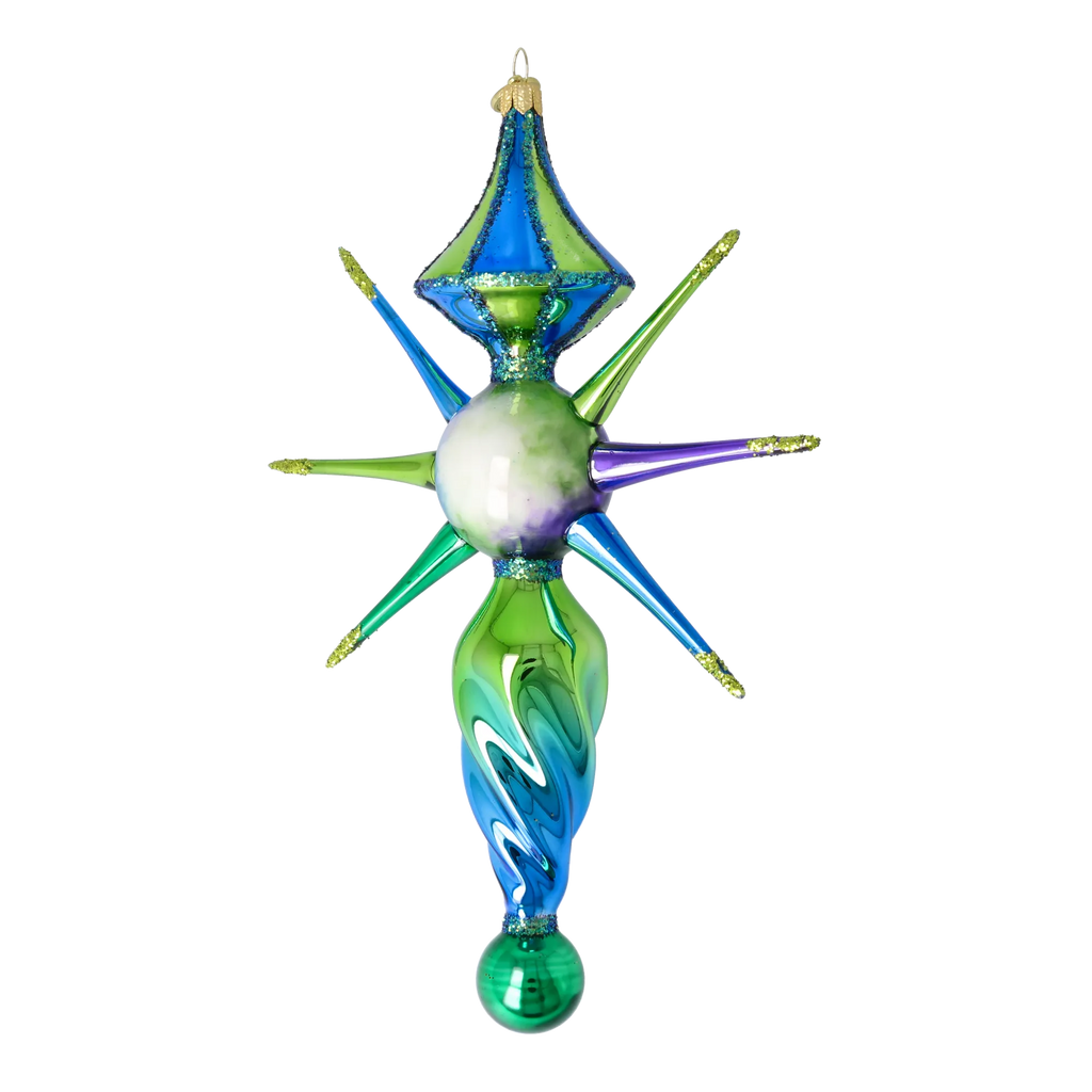 Sapphire Zenith Drift | Hand-Painted Glass Ornament | Blubom 2026-089