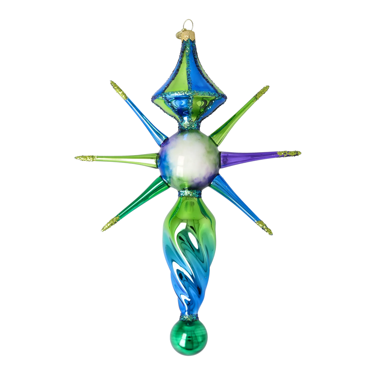 Sapphire Zenith Drift | Hand-Painted Glass Ornament | Blubom 2026-089