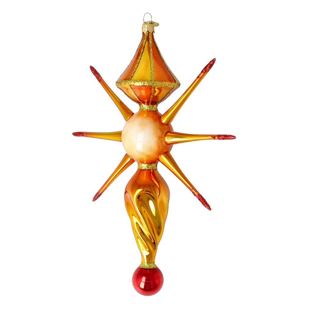 Saffron Zenith Pulse | Hand-Painted Glass Ornament | Blubom 2026-090