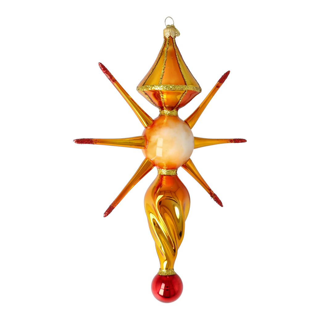 Saffron Zenith Pulse | Hand-Painted Glass Ornament | Blubom 2026-090