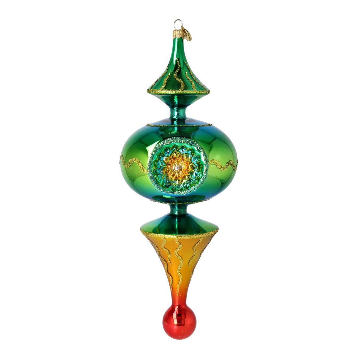 Emerald Solar Zenith | Hand-Painted Glass Ornament | Blubom 2026-106