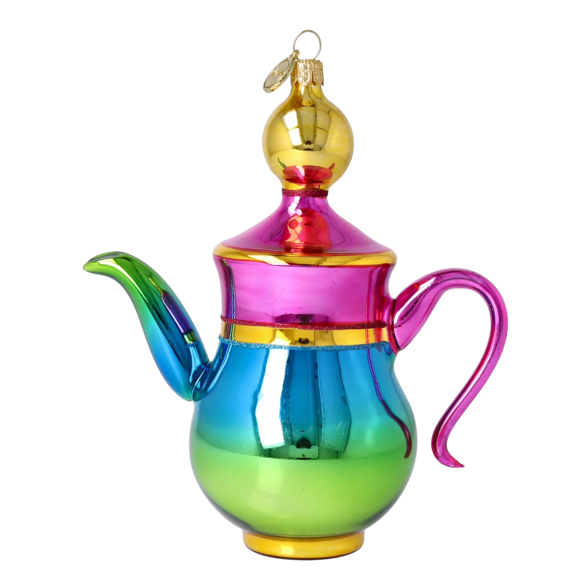 Rainbow Brew Pot Free Blowing Glass Ornament 2026-109