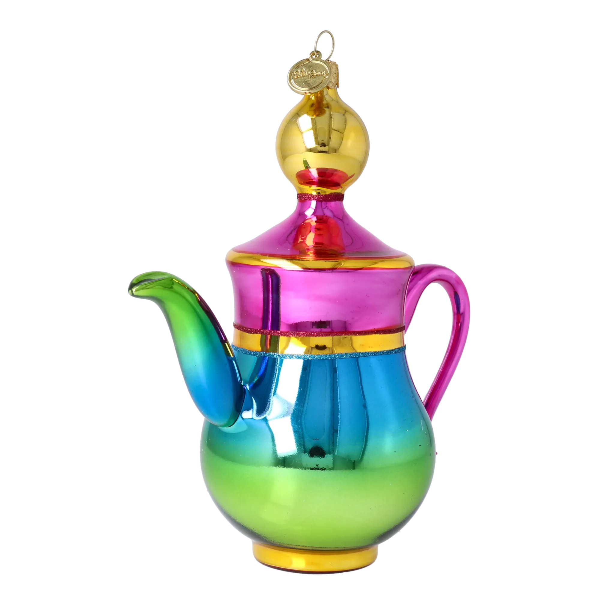 Rainbow Brew Pot Free Blowing Glass Ornament 2026-109