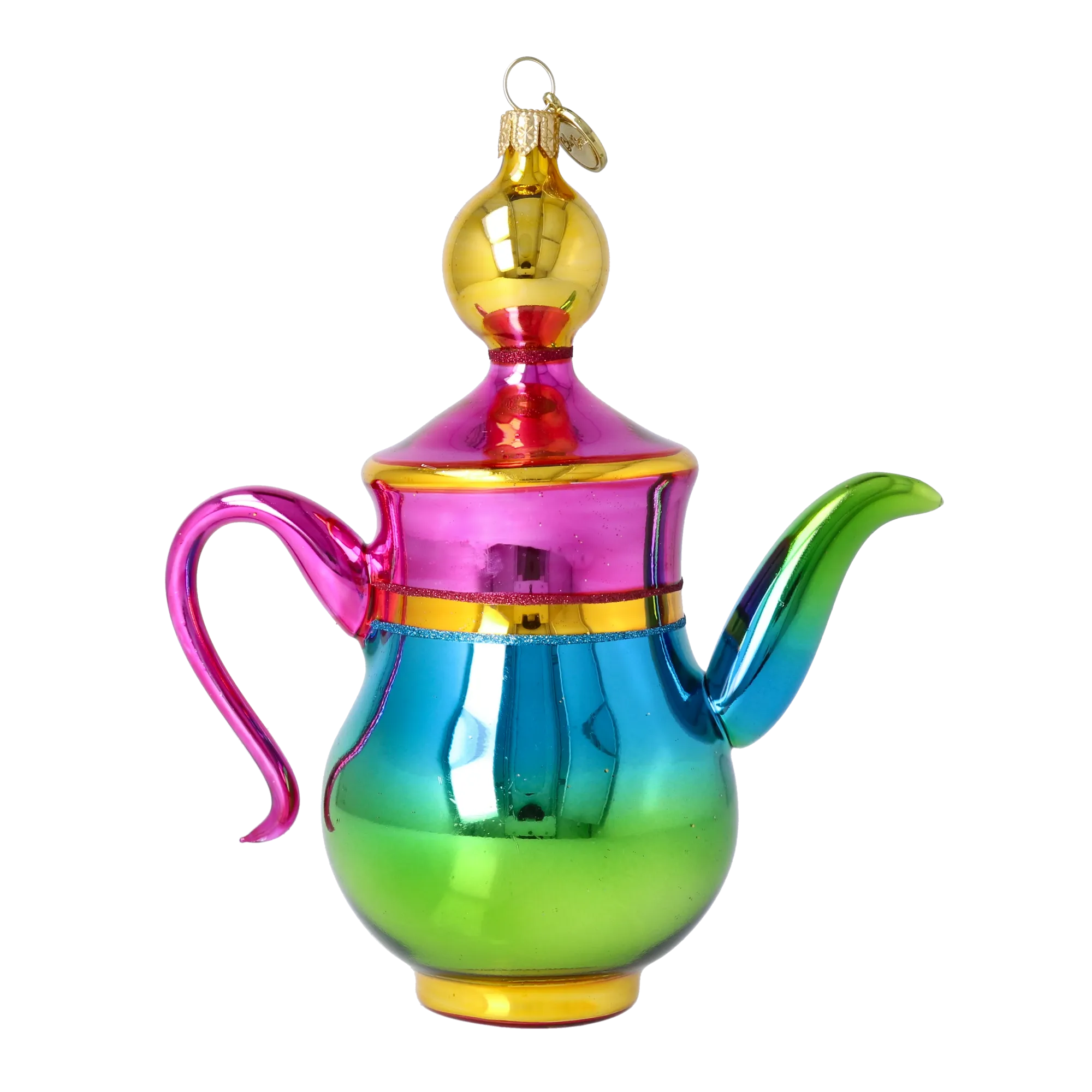 Rainbow Brew Pot Free Blowing Glass Ornament 2026-109