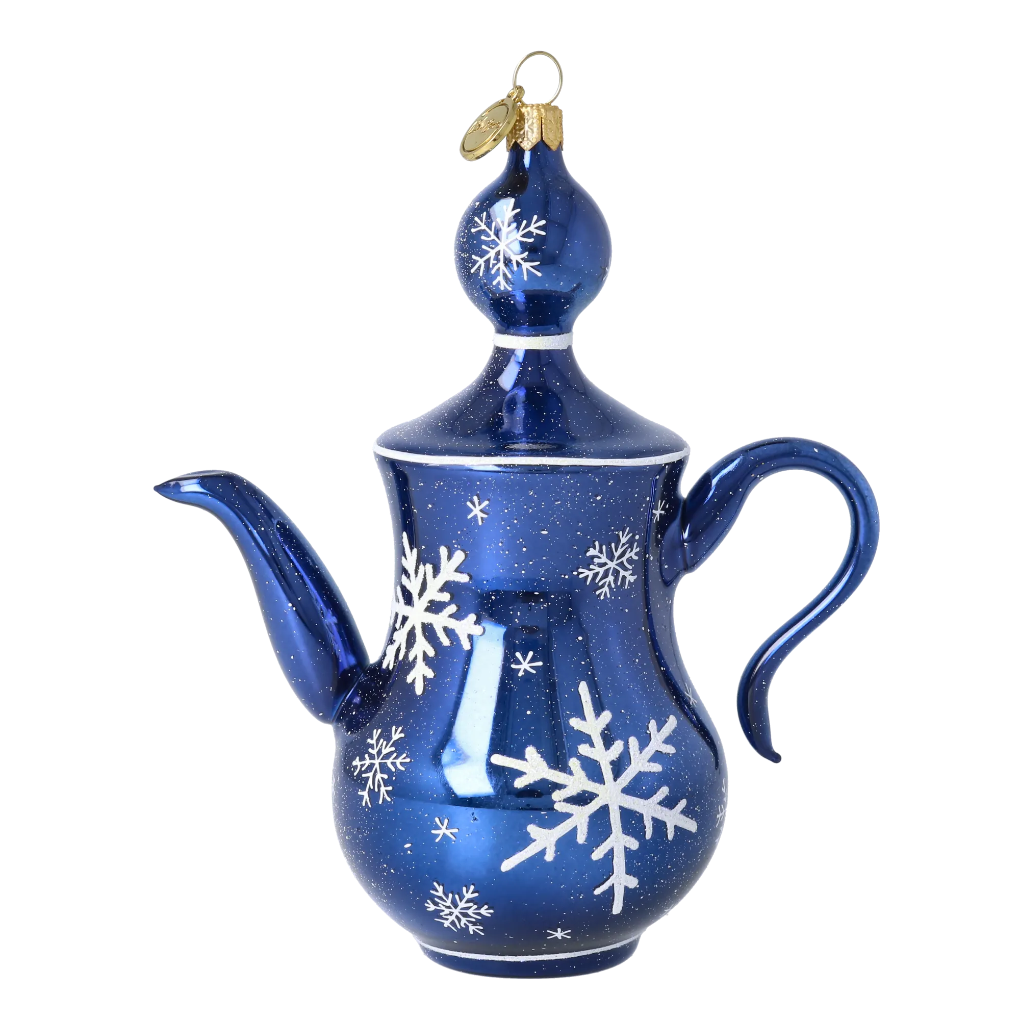 Midnight Snow Tea Pot Free Blowing Glass Teacup Ornament 2026-113