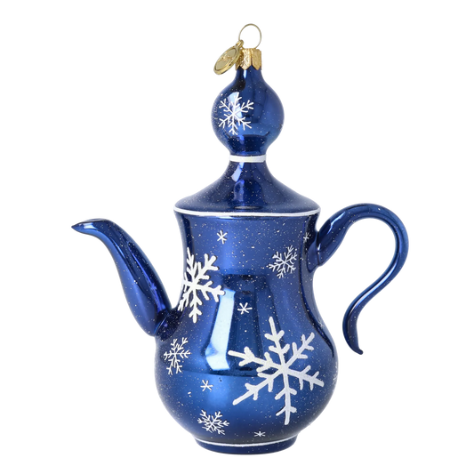 Midnight Snow Tea Pot Free Blowing Glass Teacup Ornament 2026-113