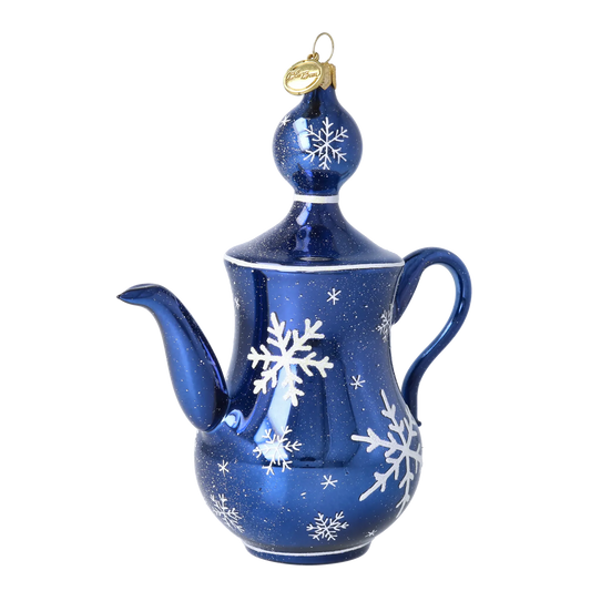 Midnight Snow Tea Pot Free Blowing Glass Teacup Ornament 2026-113