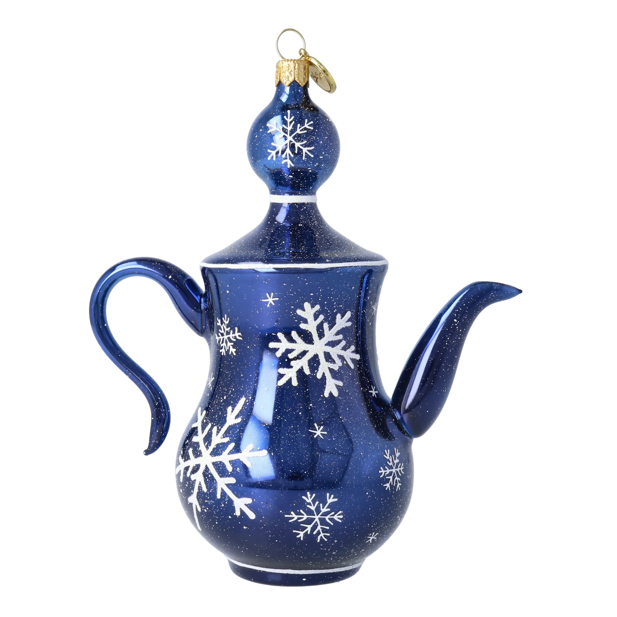 Midnight Snow Tea Pot Free Blowing Glass Teacup Ornament 2026-113