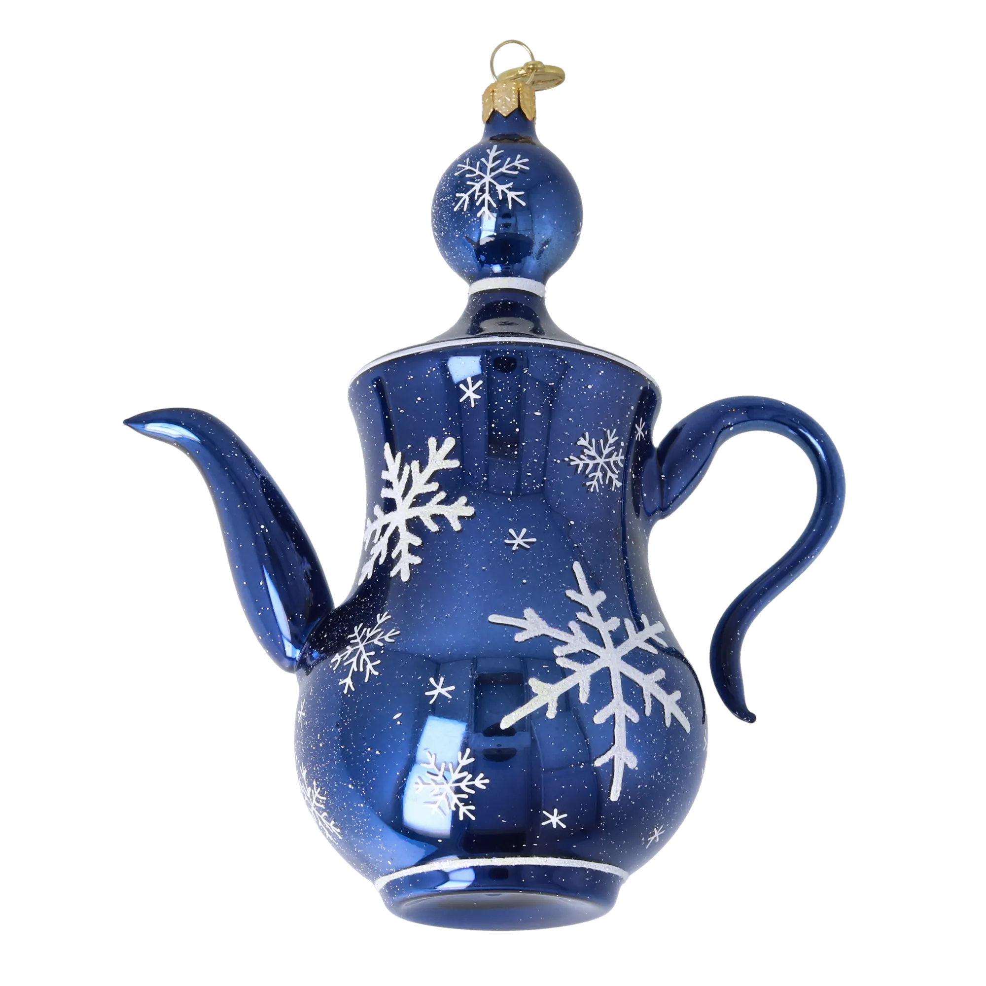 Midnight Snow Tea Pot Free Blowing Glass Teacup Ornament 2026-113