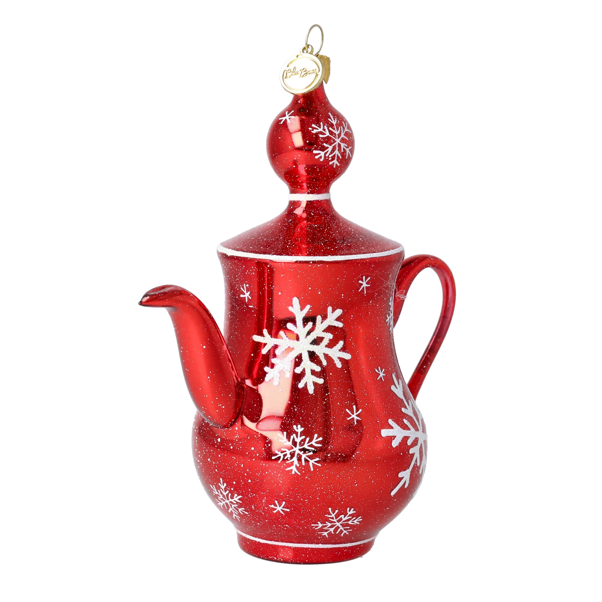 Crimson Snow Tea Pot Free Blowing Glass Teacup Ornament 2026-115