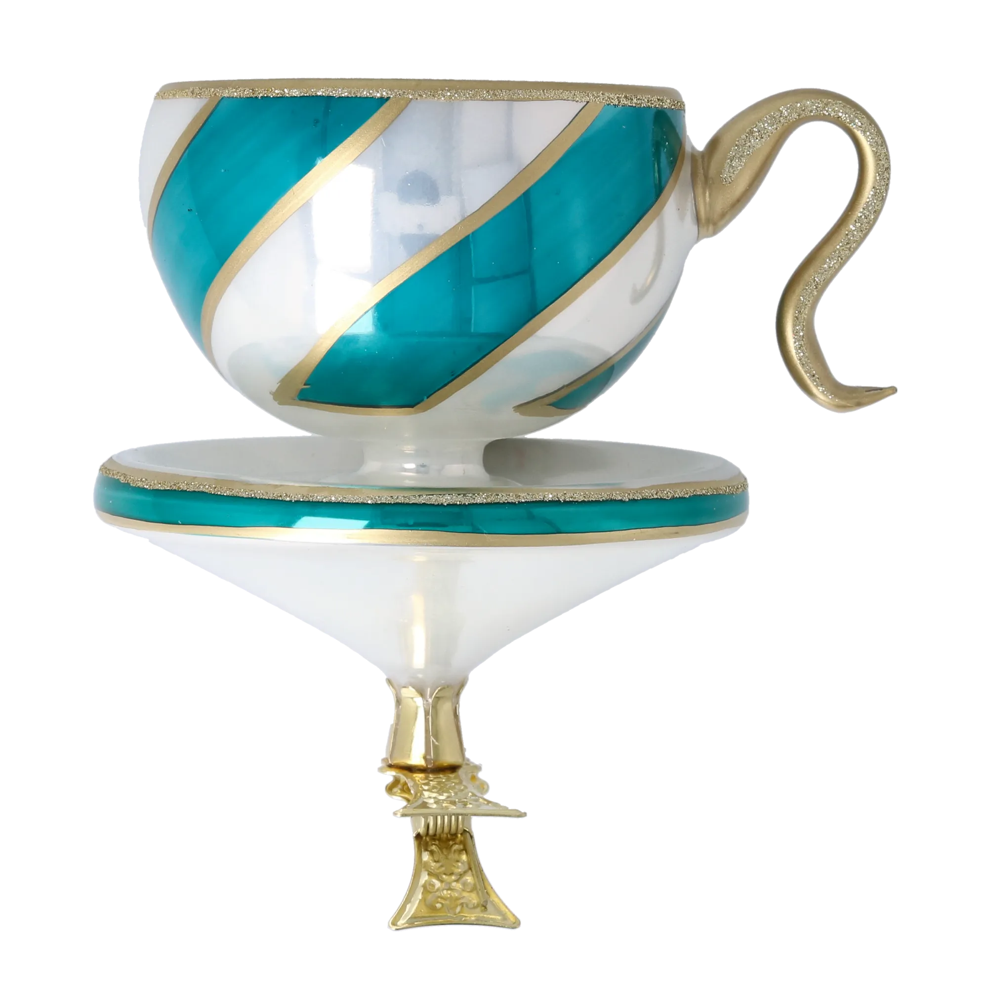 Evergreen Teal Cup Free Blowing Glass Teacup Ornament 2026-118