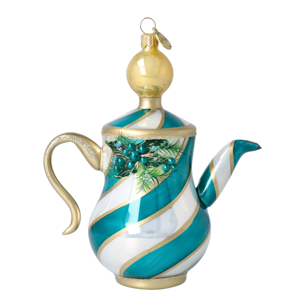 Gracious Teal Service | Hand-Painted Glass Ornament | Blubom 2026-119