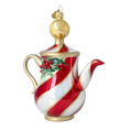 Load image into Gallery viewer, Festive Holly Tea Pot Free Blowing Glass Ornament 2026-121

