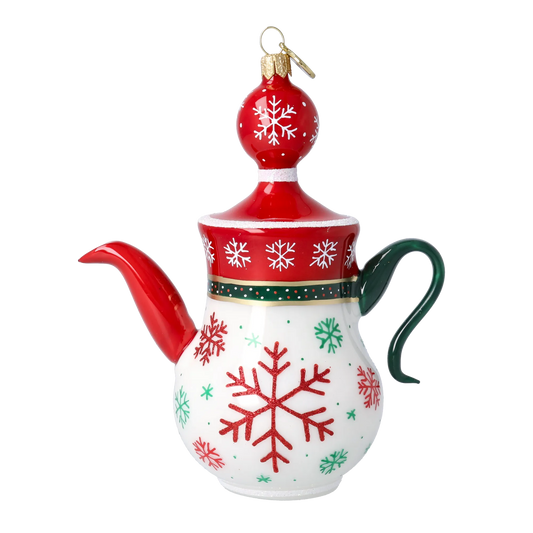 Snowflake Noel Tea Pot Free Blowing Glass Ornament 2026-123