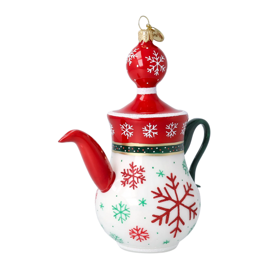 Snowflake Noel Tea Pot Free Blowing Glass Ornament 2026-123
