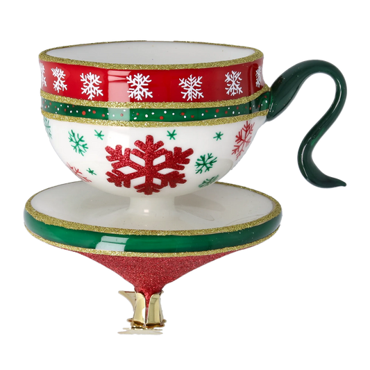 Festive Snowflake Cup Free Blowing Glass Teacup Ornament 2026-124