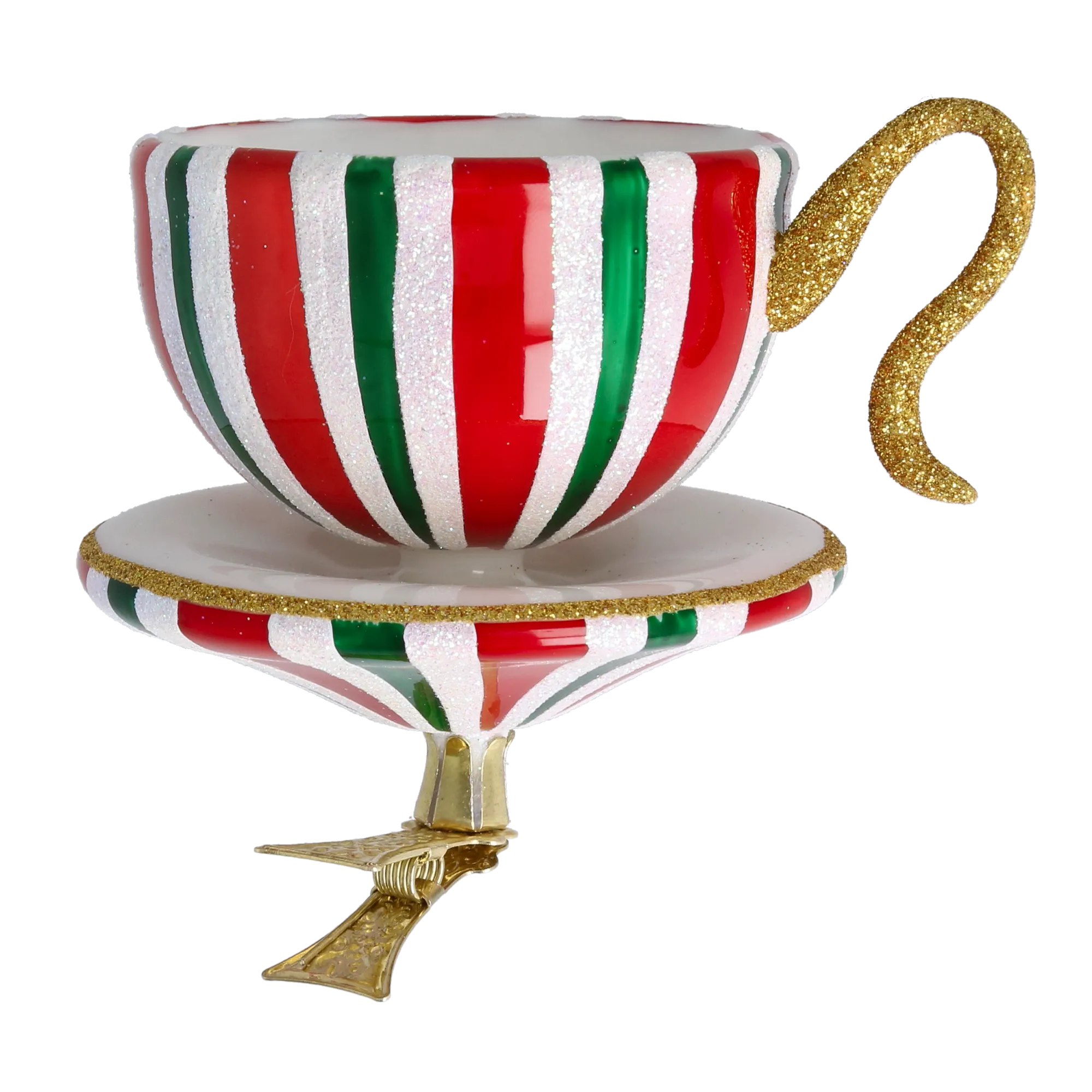 Holiday Stripe Cup Free Blowing Glass Teacup Ornament 2026-126