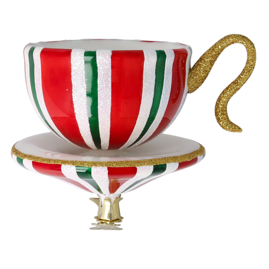 Holiday Stripe Cup Free Blowing Glass Teacup Ornament 2026-126