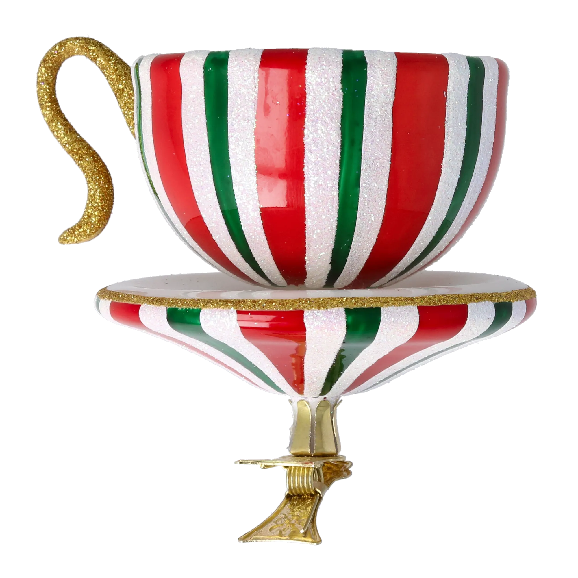 Holiday Stripe Cup Free Blowing Glass Teacup Ornament 2026-126
