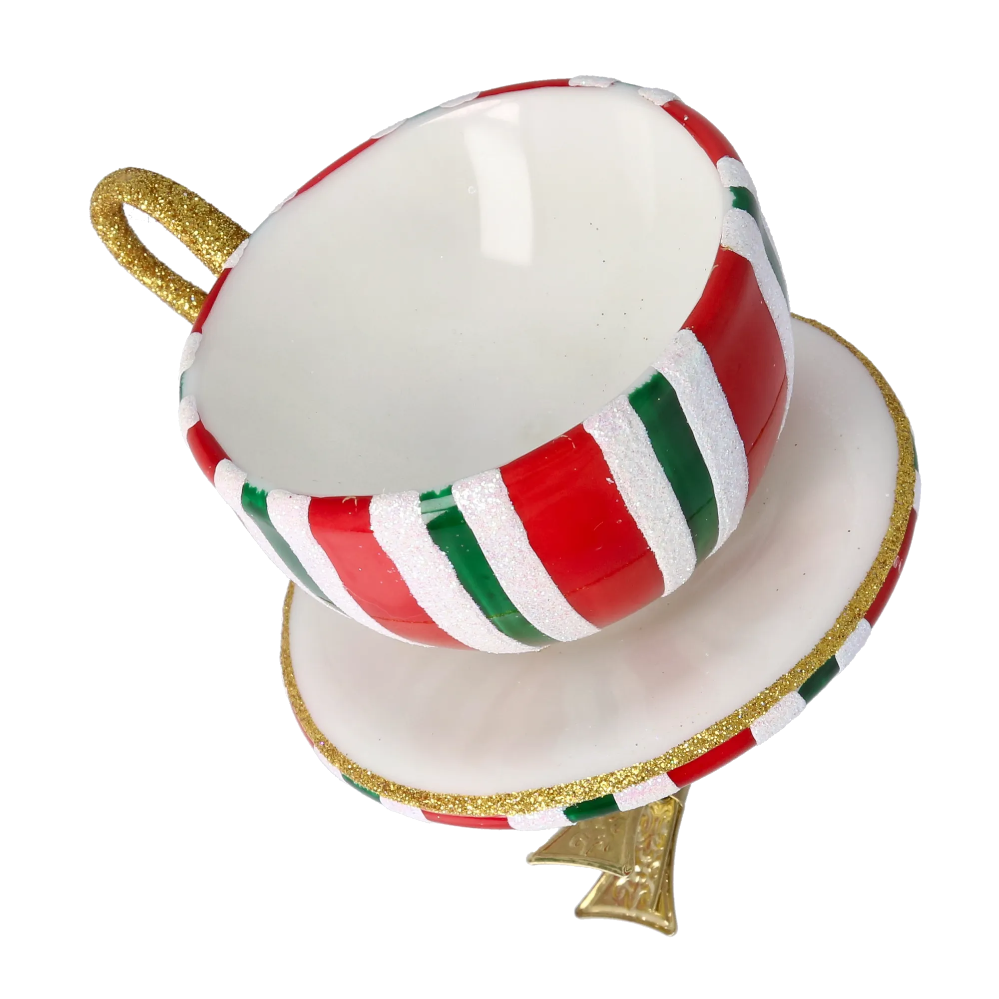Holiday Stripe Cup Free Blowing Glass Teacup Ornament 2026-126