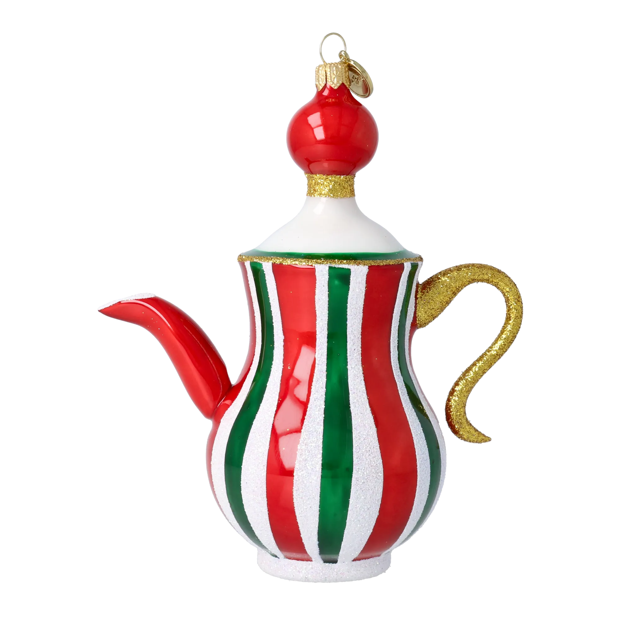 Holiday Stripe Tea Pot Free Blowing Glass Ornament 2026-127