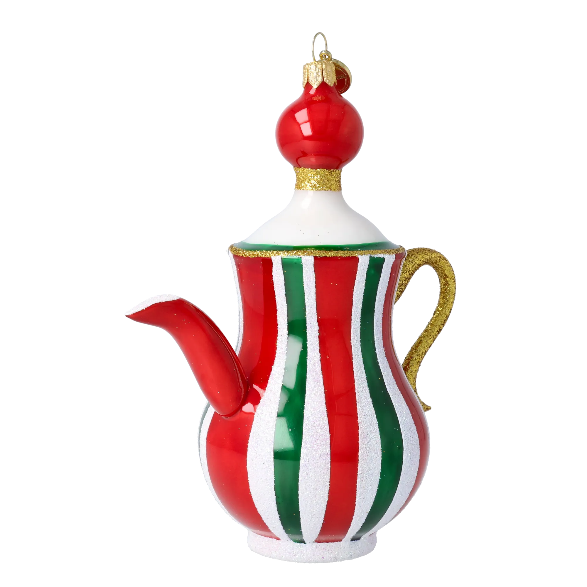 Holiday Stripe Tea Pot Free Blowing Glass Ornament 2026-127