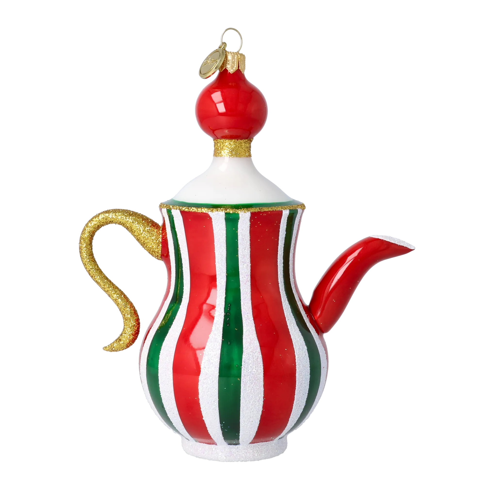Holiday Stripe Tea Pot Free Blowing Glass Ornament 2026-127