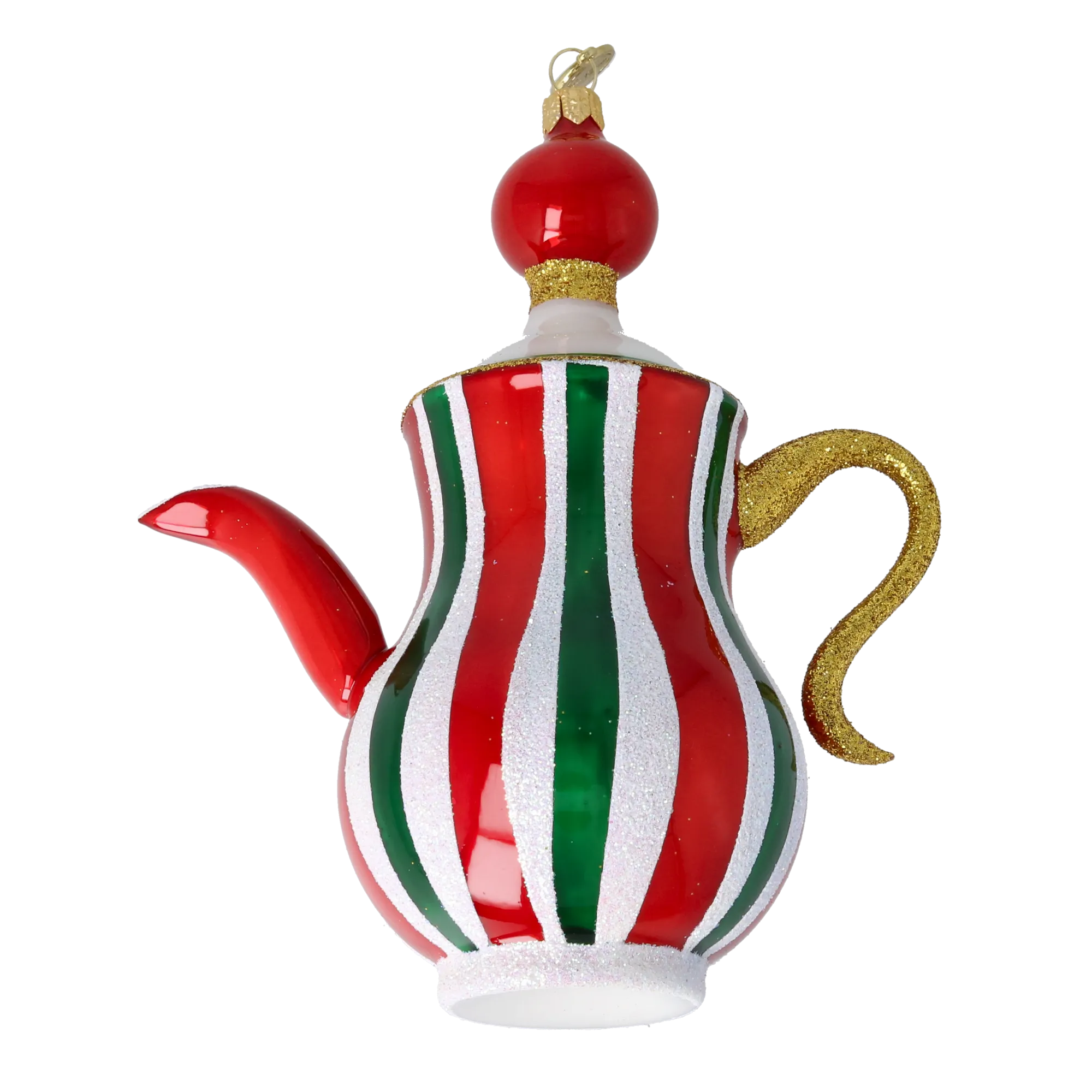 Holiday Stripe Tea Pot Free Blowing Glass Ornament 2026-127