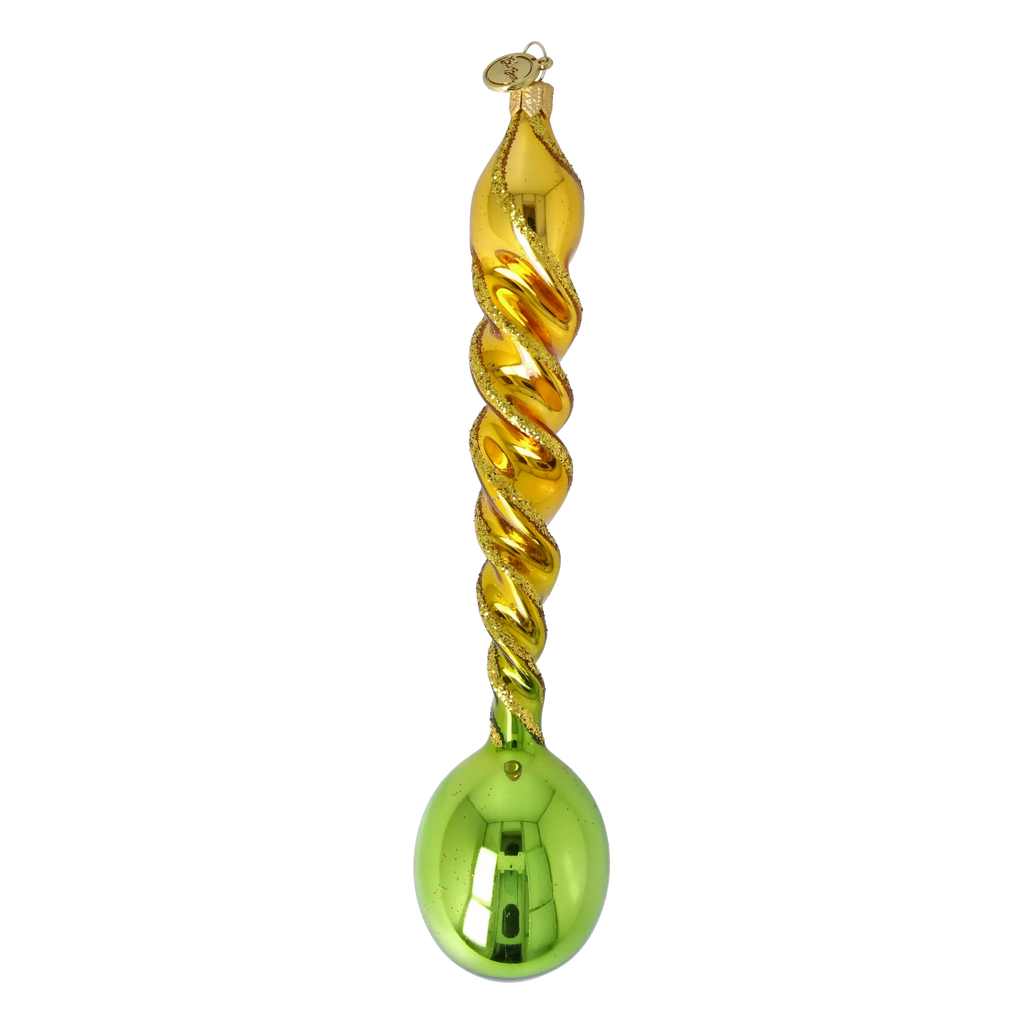 Gilded Verdant Cadence | Hand-Painted Glass Ornament | Blubom 2026-137