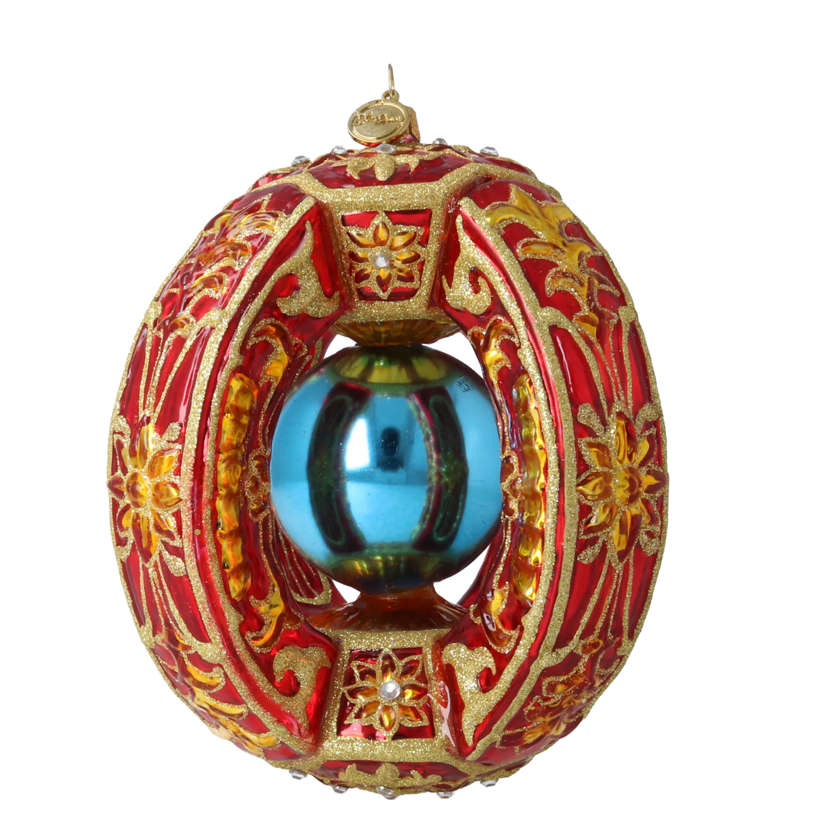 Ruby Azure Solstice | Hand-Painted Glass Ornament | Blubom 2026-147