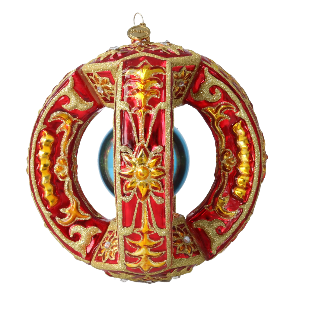 Ruby Azure Solstice | Hand-Painted Glass Ornament | Blubom 2026-147