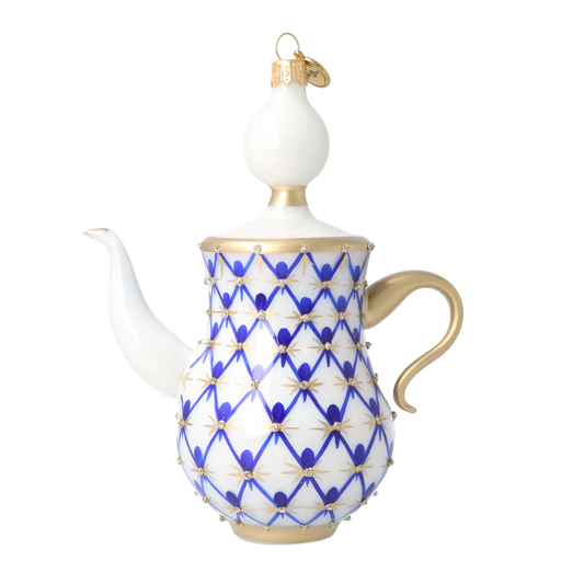 Cobalt Lattice Teapot Premium christmas glass ornament 2026-150