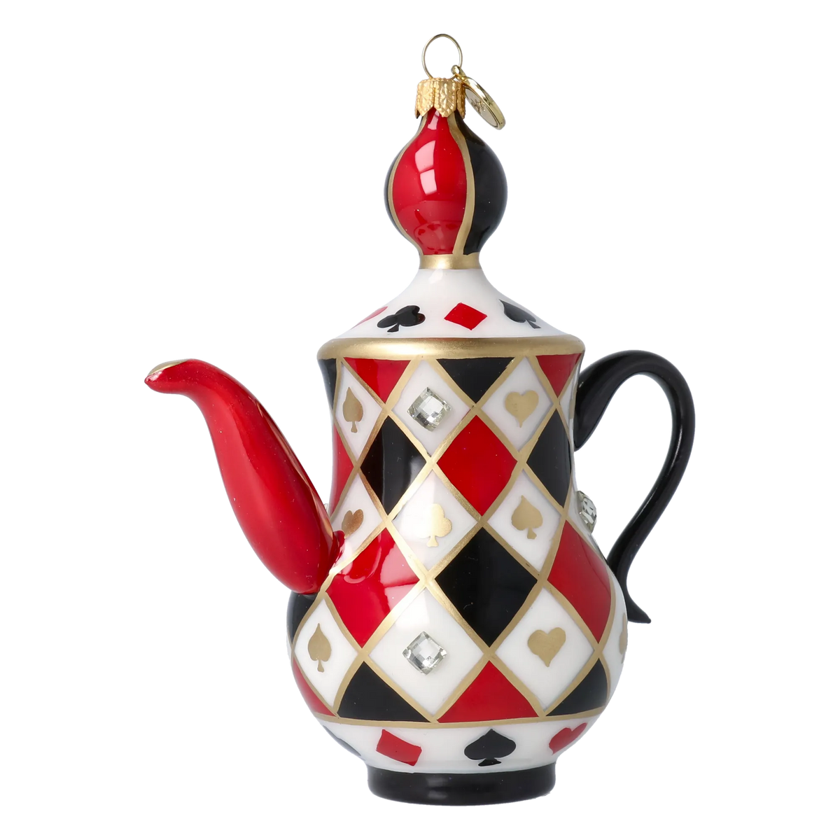 Queen of Hearts Teapot | Hand-Painted Glass Ornament | Blubom 2026-155