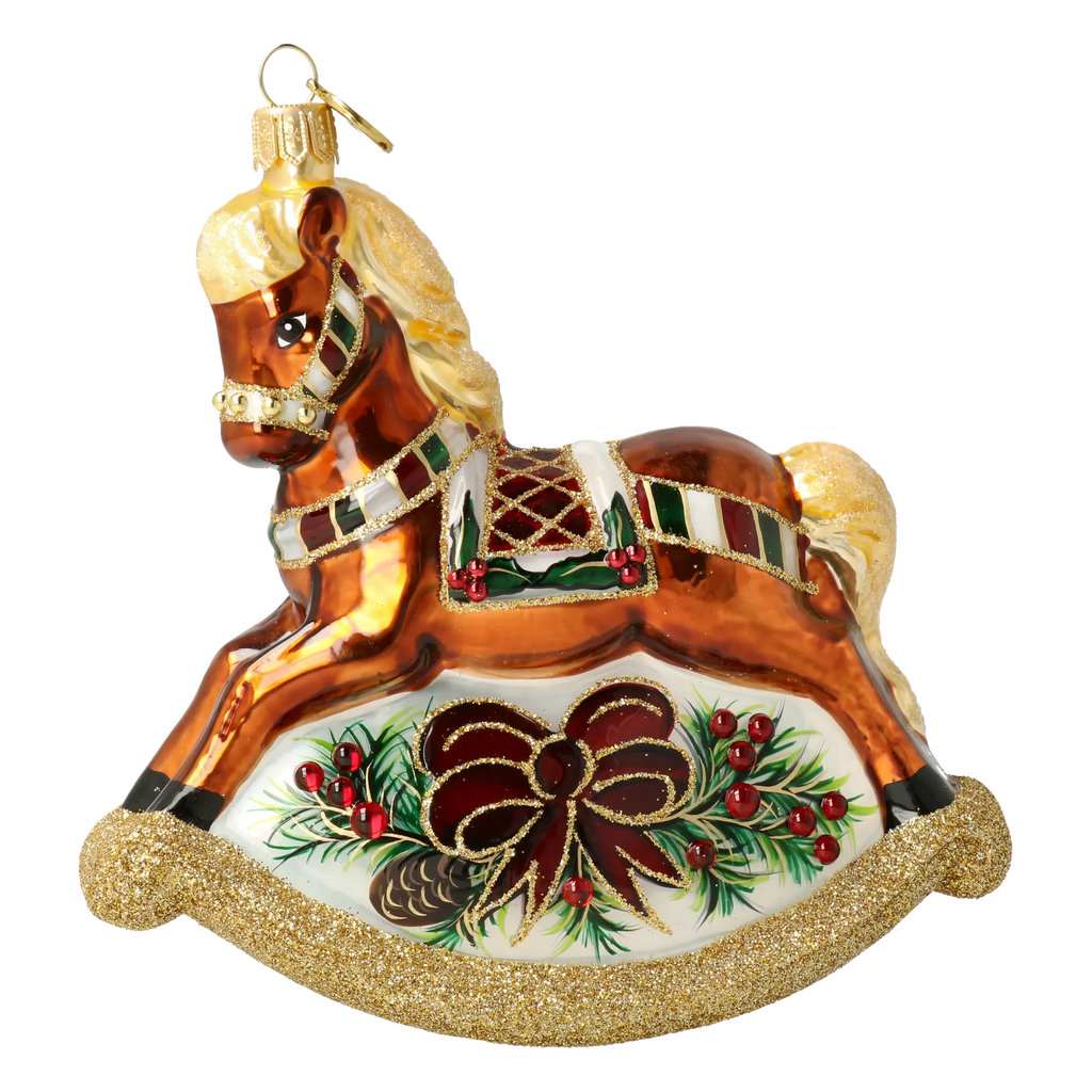 Copper Rocking Horse | Hand-Painted Glass Ornament | Blubom 2027-001