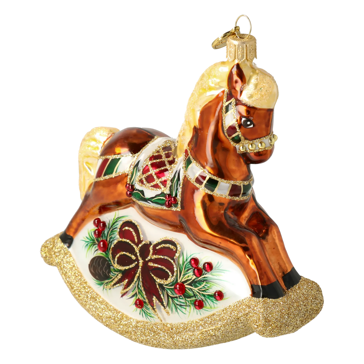 Copper Rocking Horse | Hand-Painted Glass Ornament | Blubom 2027-001