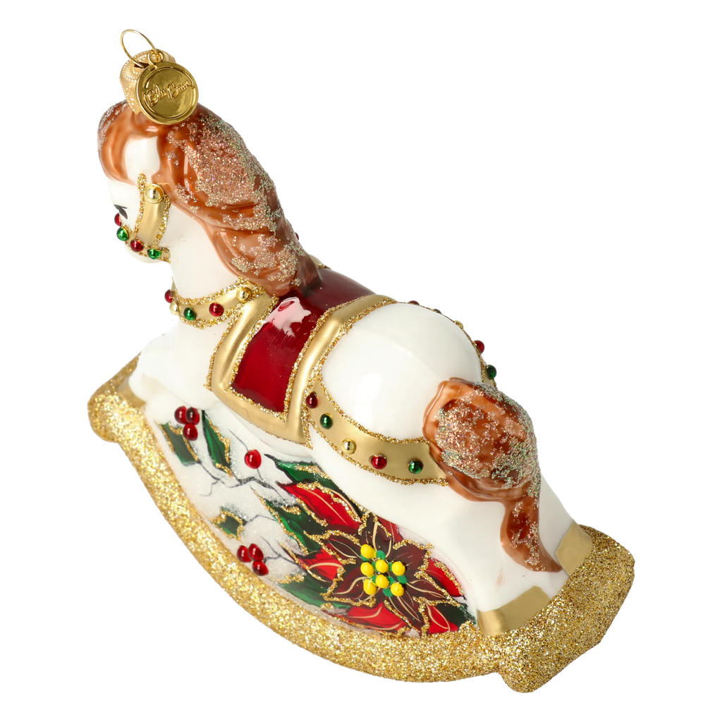 Ivory Rocking Horse | Hand-Painted Glass Ornament | Blubom 2027-002