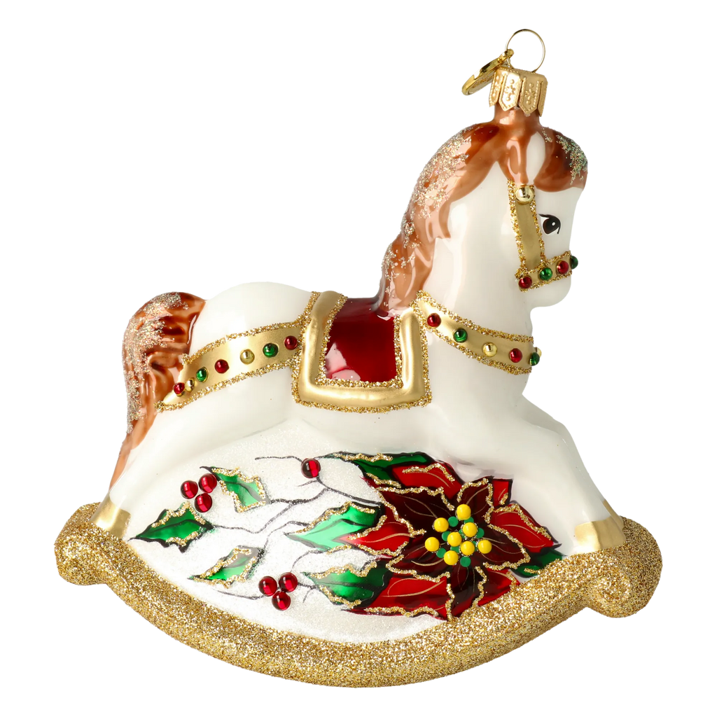 Ivory Rocking Horse | Hand-Painted Glass Ornament | Blubom 2027-002