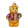 Bear's Little Gift in Ruby & Gold | Hand-Painted Glass Ornament | Blubom 2027-003