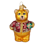 Bear's Little Gift in Ruby & Gold | Hand-Painted Glass Ornament | Blubom 2027-003