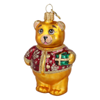 Bear's Little Gift in Ruby & Gold | Hand-Painted Glass Ornament | Blubom 2027-003