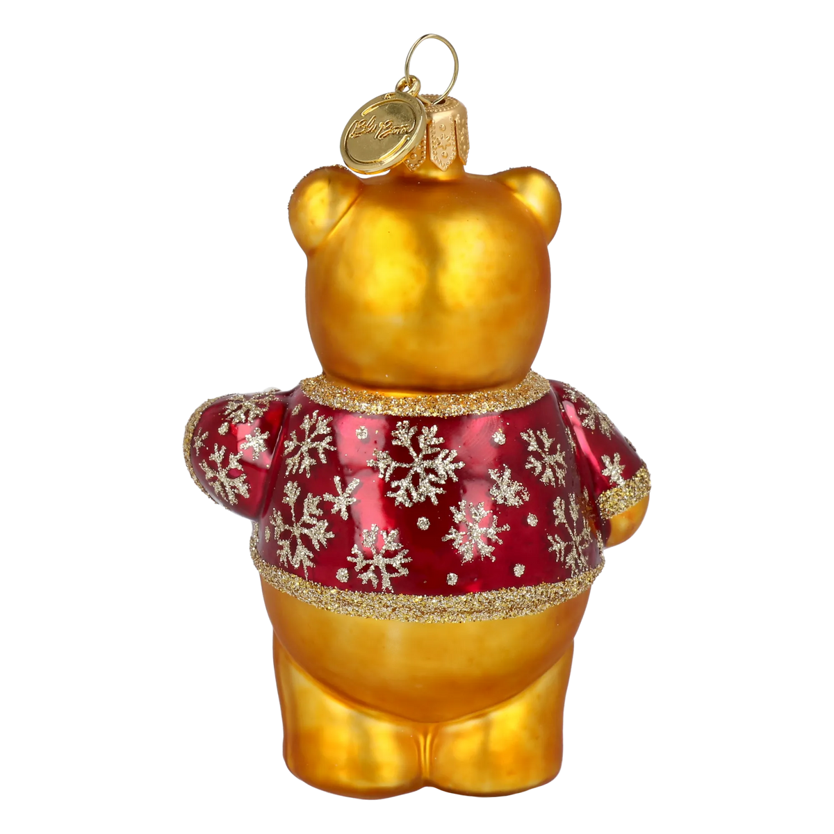 Bear's Little Gift in Ruby & Gold | Hand-Painted Glass Ornament | Blubom 2027-003