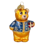 Bear's Little Gift in Cobalt & Gold | Hand-Painted Glass Ornament | Blubom 2027-004